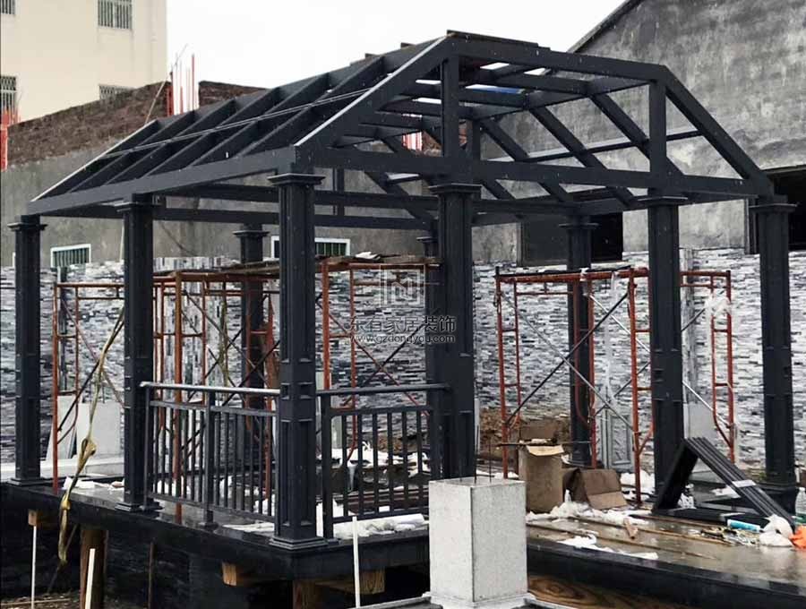 廣州花都別墅全屋鋁合金重型玻璃雨棚，鋁合金窗安裝實拍