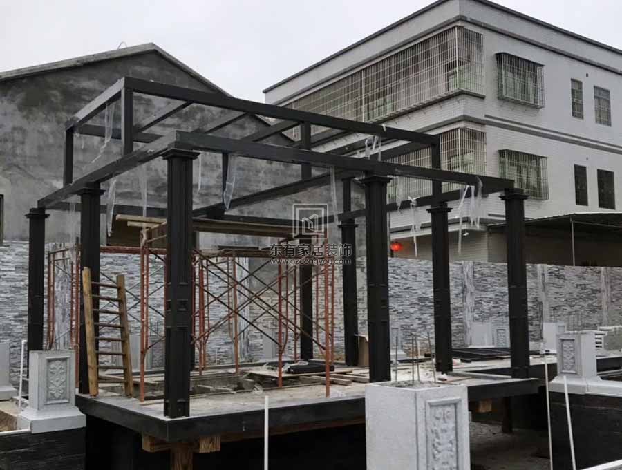 廣州花都別墅全屋鋁合金重型玻璃雨棚，鋁合金窗安裝實拍