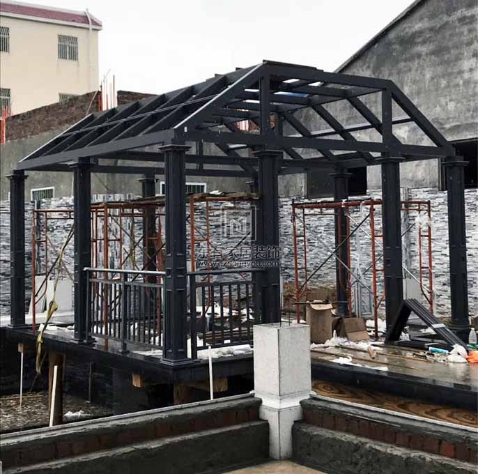 廣州花都別墅全屋鋁合金重型玻璃雨棚，鋁合金窗安裝實拍