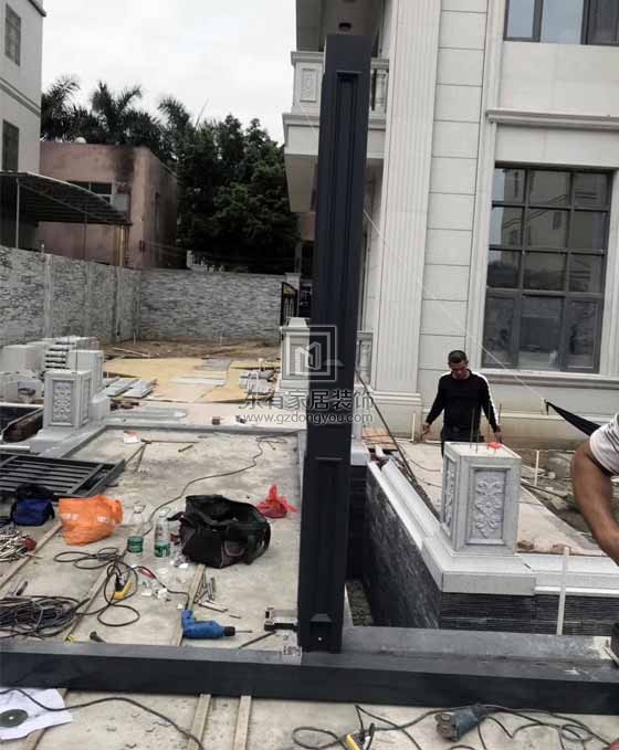 廣州花都別墅全屋鋁合金重型玻璃雨棚，鋁合金窗安裝實拍
