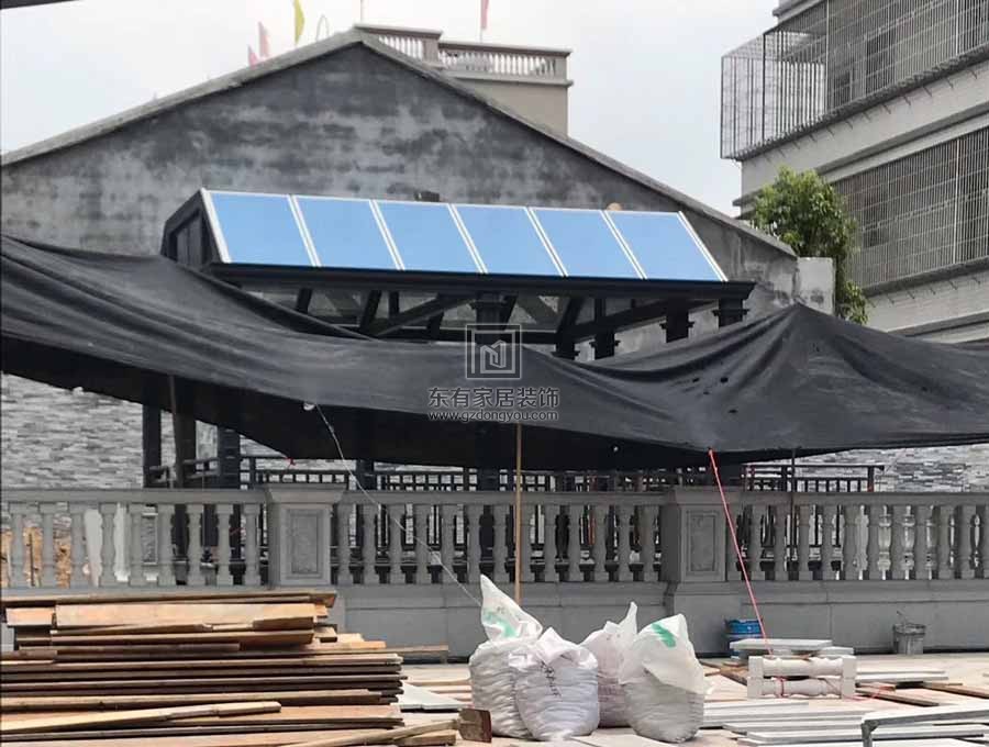 廣州花都別墅全屋鋁合金重型玻璃雨棚，鋁合金窗安裝實拍
