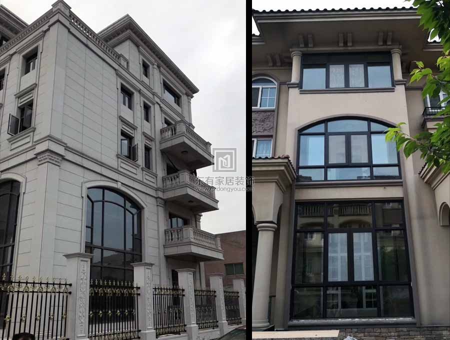 廣州花都別墅全屋鋁合金重型玻璃雨棚，鋁合金窗安裝實拍
