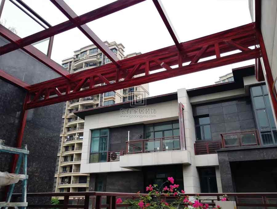 2019別墅鋁合金玻璃雨棚安裝過程實拍