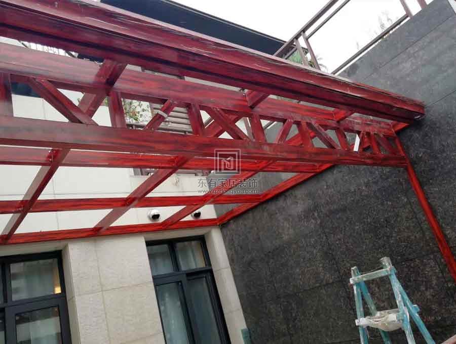 2019別墅鋁合金玻璃雨棚安裝過程實拍